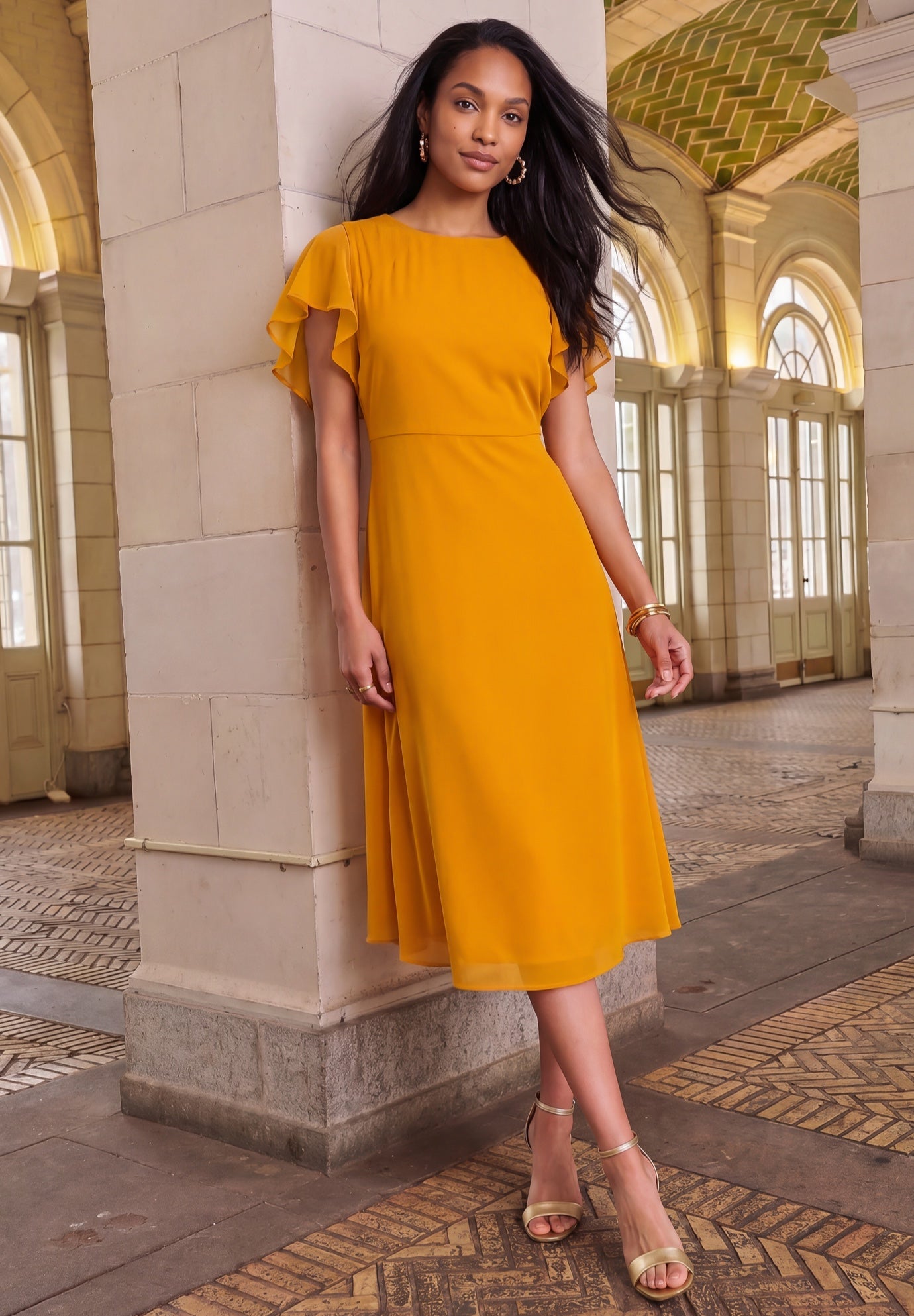 Georgette Fit-and-Flare Caplet Dress image number 0