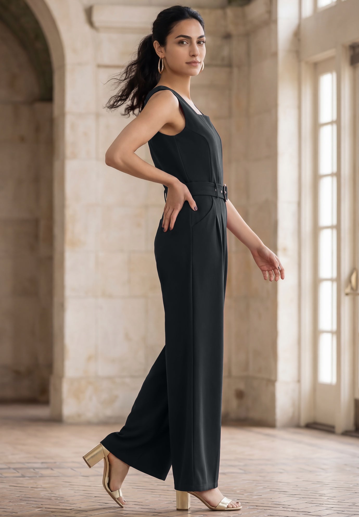 Sleeveless Wide-Leg Crepe Jumpsuit image number 1