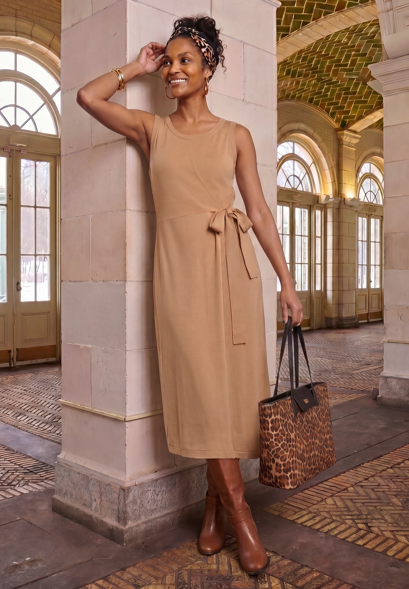 Tie-Front Wrap-Detail Sweater Dress image number 0