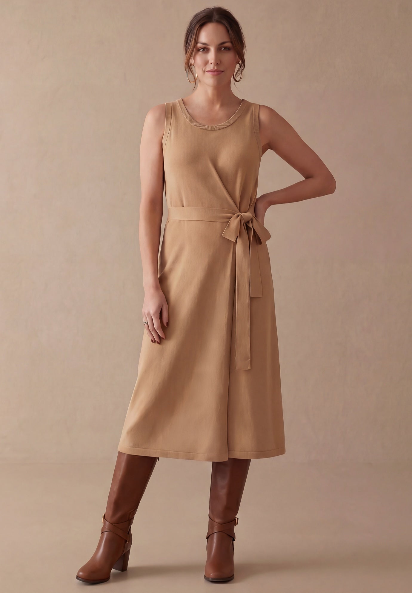 Tie-Front Wrap-Detail Sweater Dress image number 0
