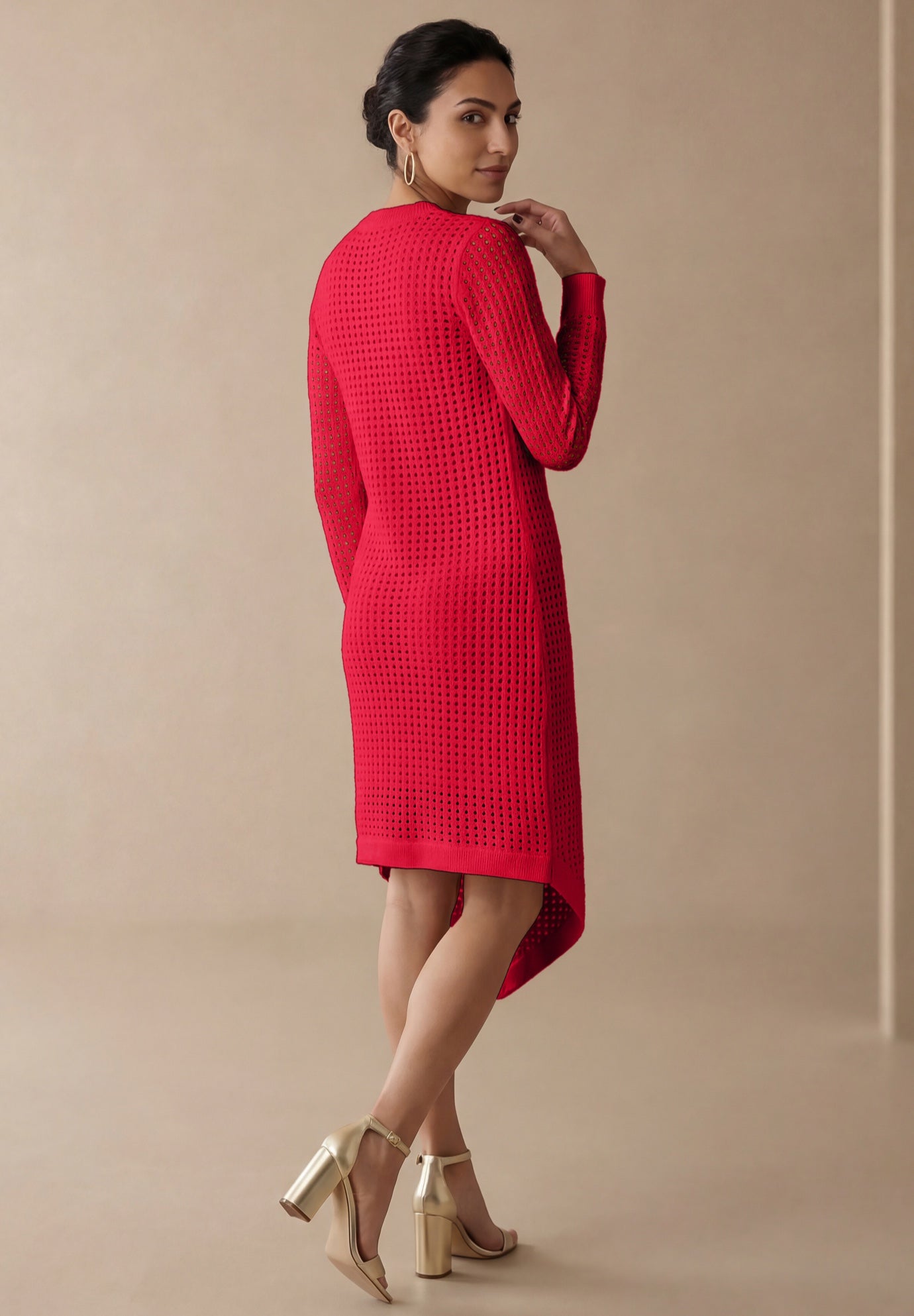 Crochet Asymmetrical Hem Midi Dress image number 1