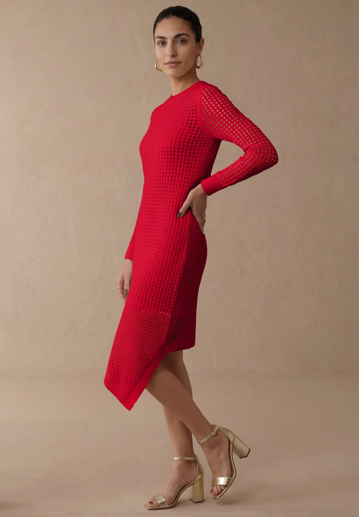 Crochet Asymmetrical Hem Midi Dress image number 2