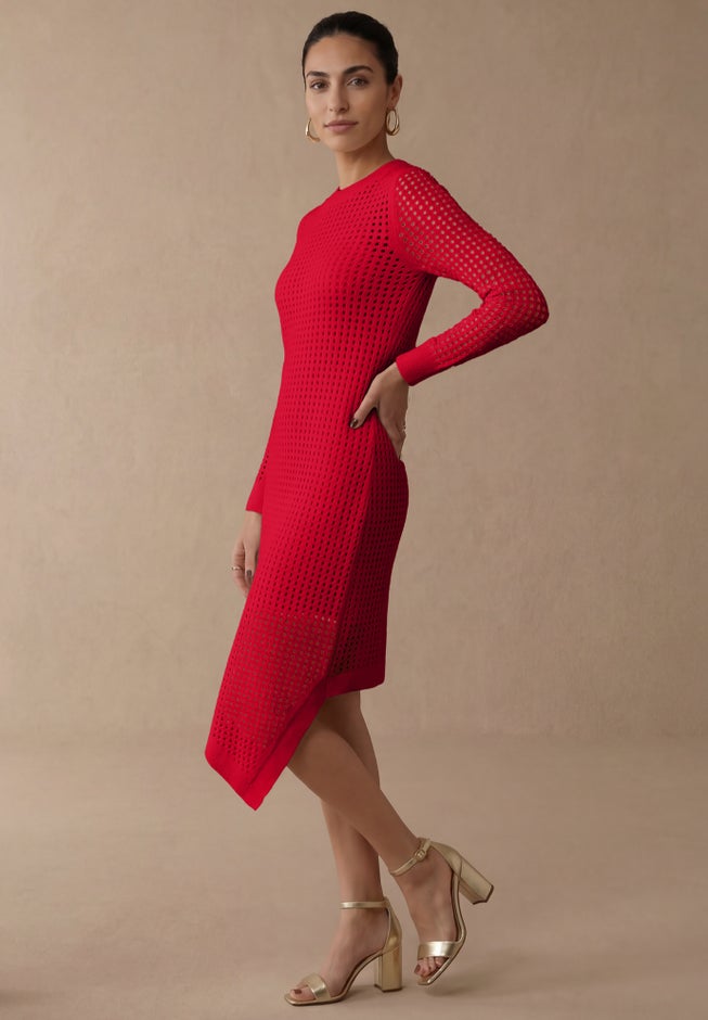 Crochet Asymmetrical Hem Midi Dress image number 2