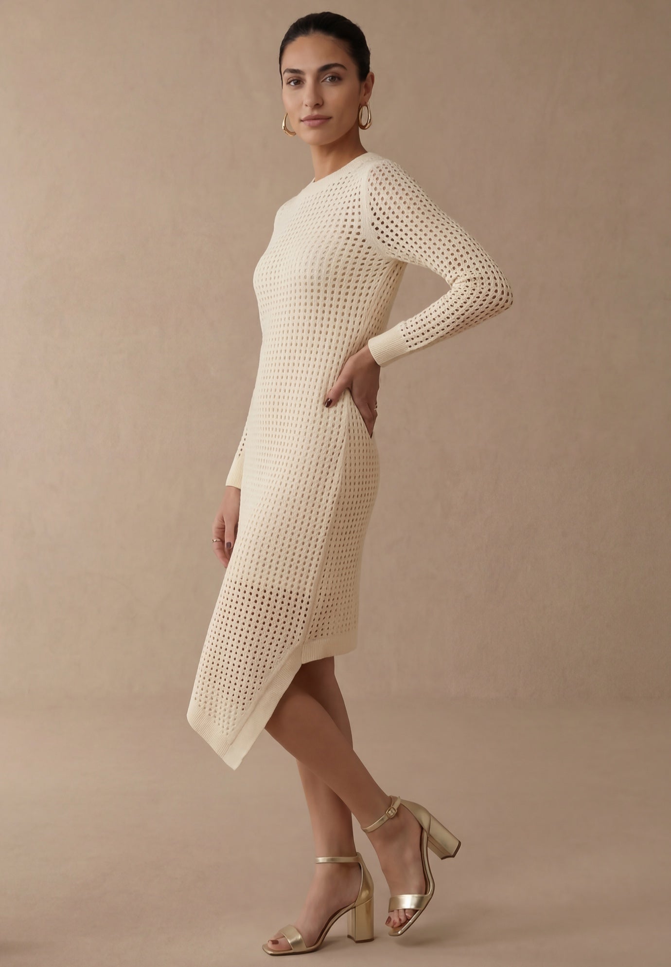 Crochet Asymmetrical Hem Midi Dress image number 3
