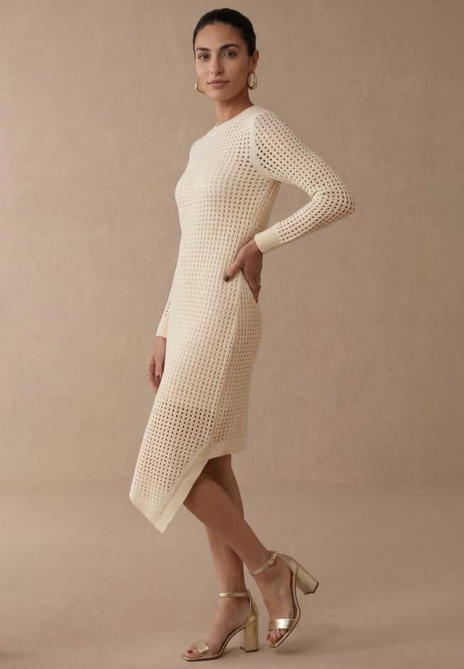 Crochet Asymmetrical Hem Midi Dress image number 3