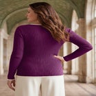 Ribbed Keyhole Pullover Sweater image number null