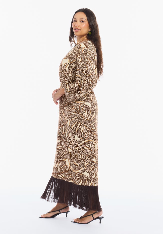 Fringe-Trim Surplice Maxi Dress image number 3