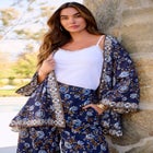 Plus Size Border Print Long Sleeve Open Front Jacket image number 1