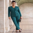 Shaped Crepe Jacket & Straight-Leg Pant Suit image number null