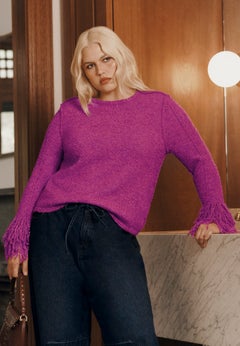 Fringe-Trim Boucle Cropped Sweater