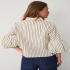 Button-Front Three-Quarter Puff Sleeve Shirt image number null