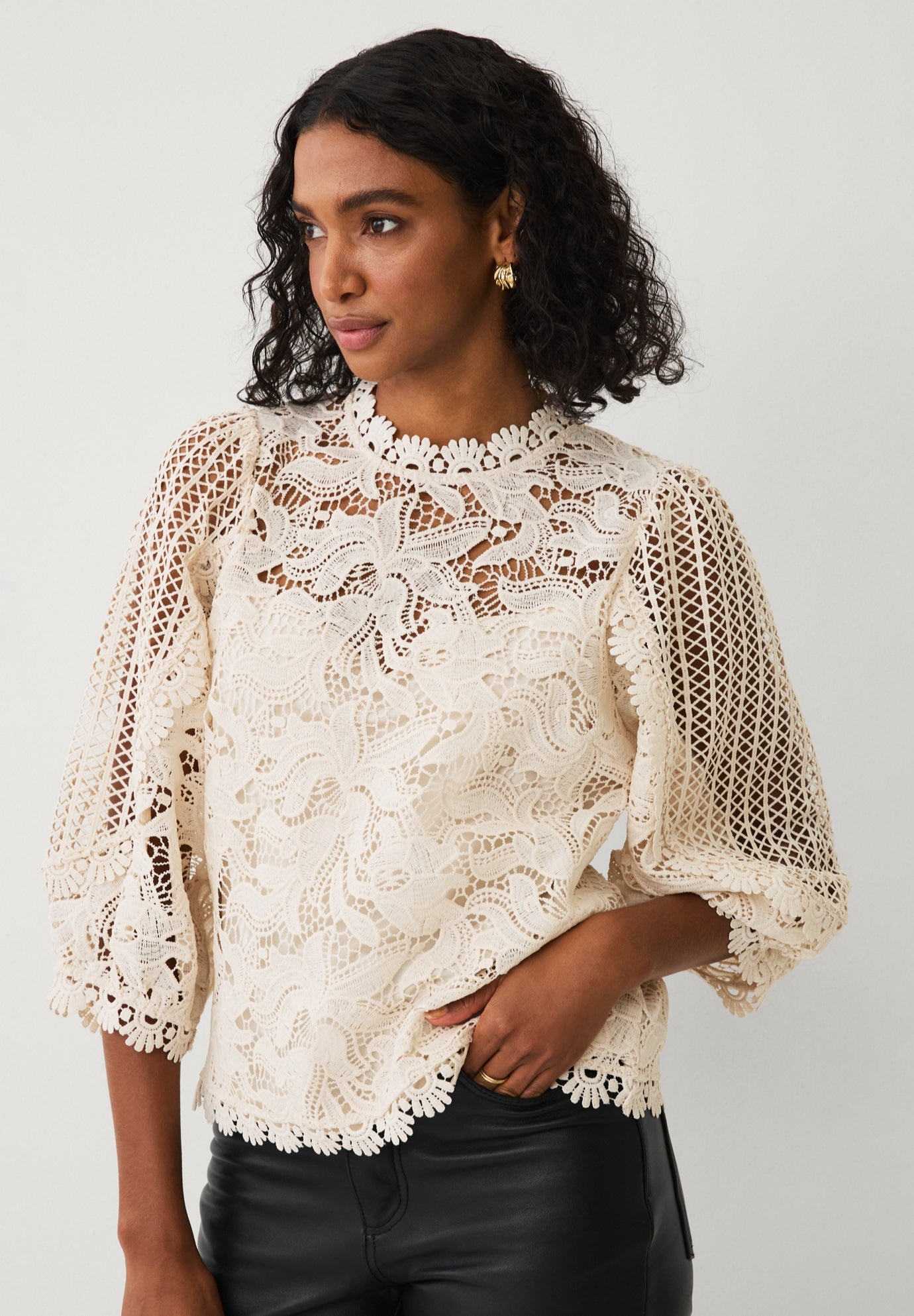 Three-Quarter Sleeve Lace Blouse image number 0