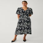 V Neck Midi Dress With Short Puff Sleeves image number 0