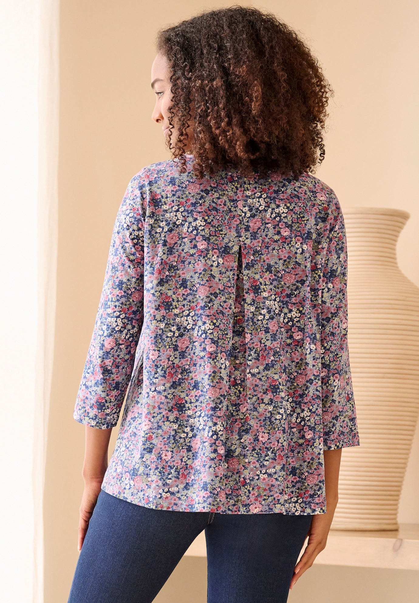 Cotton Jersey Slub Three-Quarter Sleeve Trapeze Tee image number 1