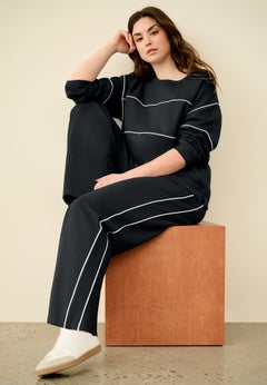 Ellos Studio Piped Wide Leg Fleece Sweatpants