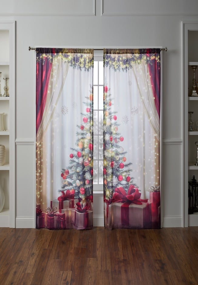 Christmas Tree Curtain panel, Set of 2 image number 1