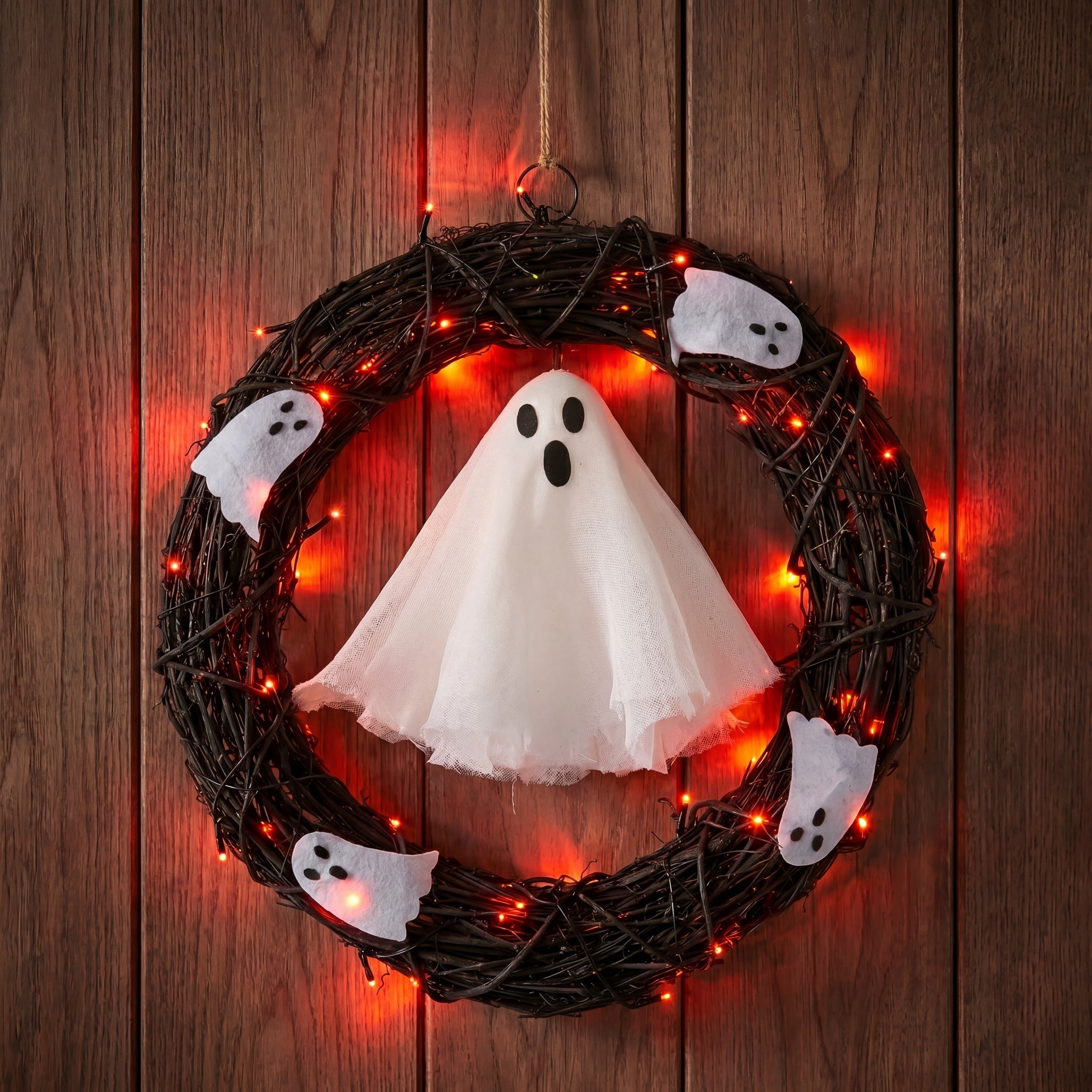 20" Pre-Lit Ghost Wreath image number 0