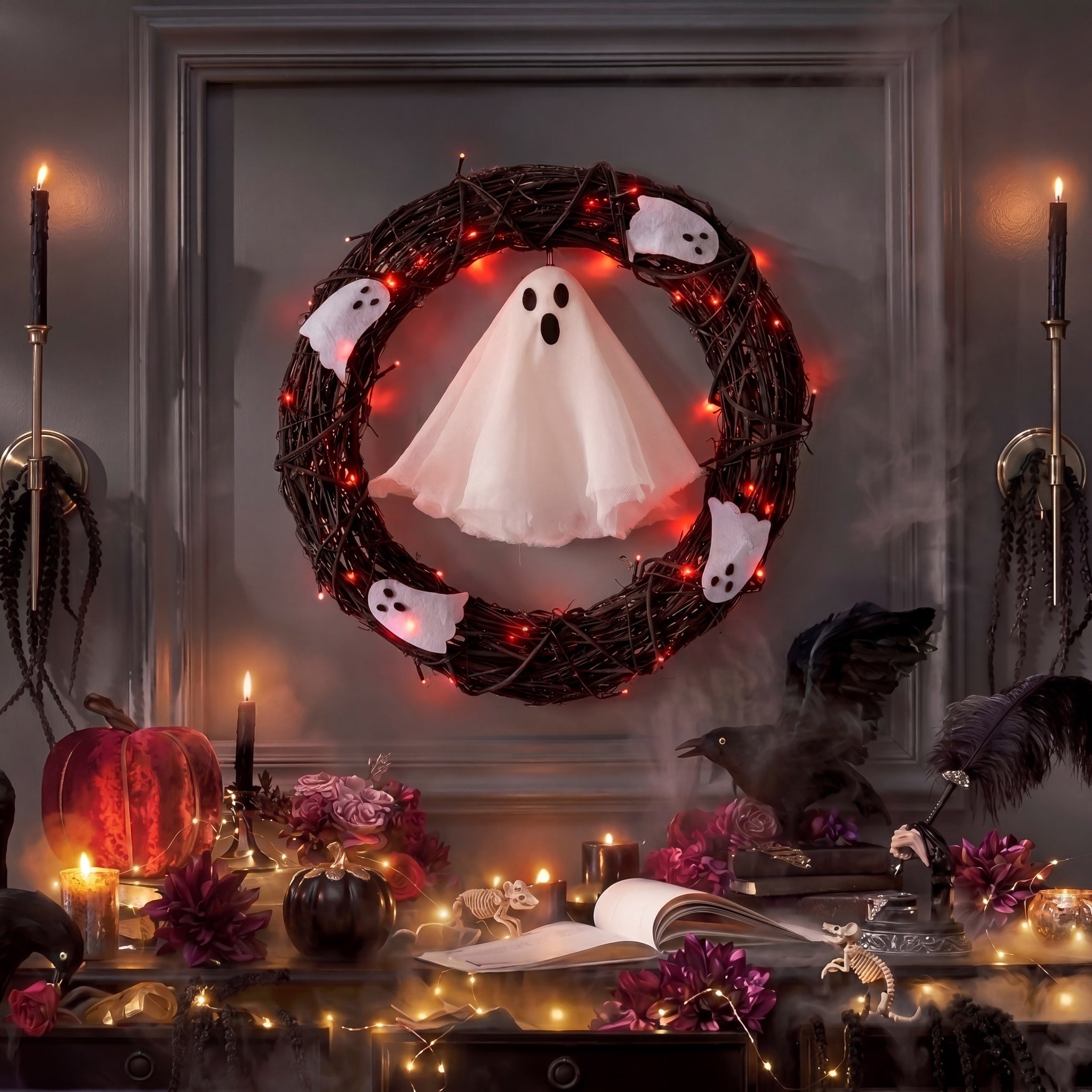 20" Pre-Lit Ghost Wreath image number 3