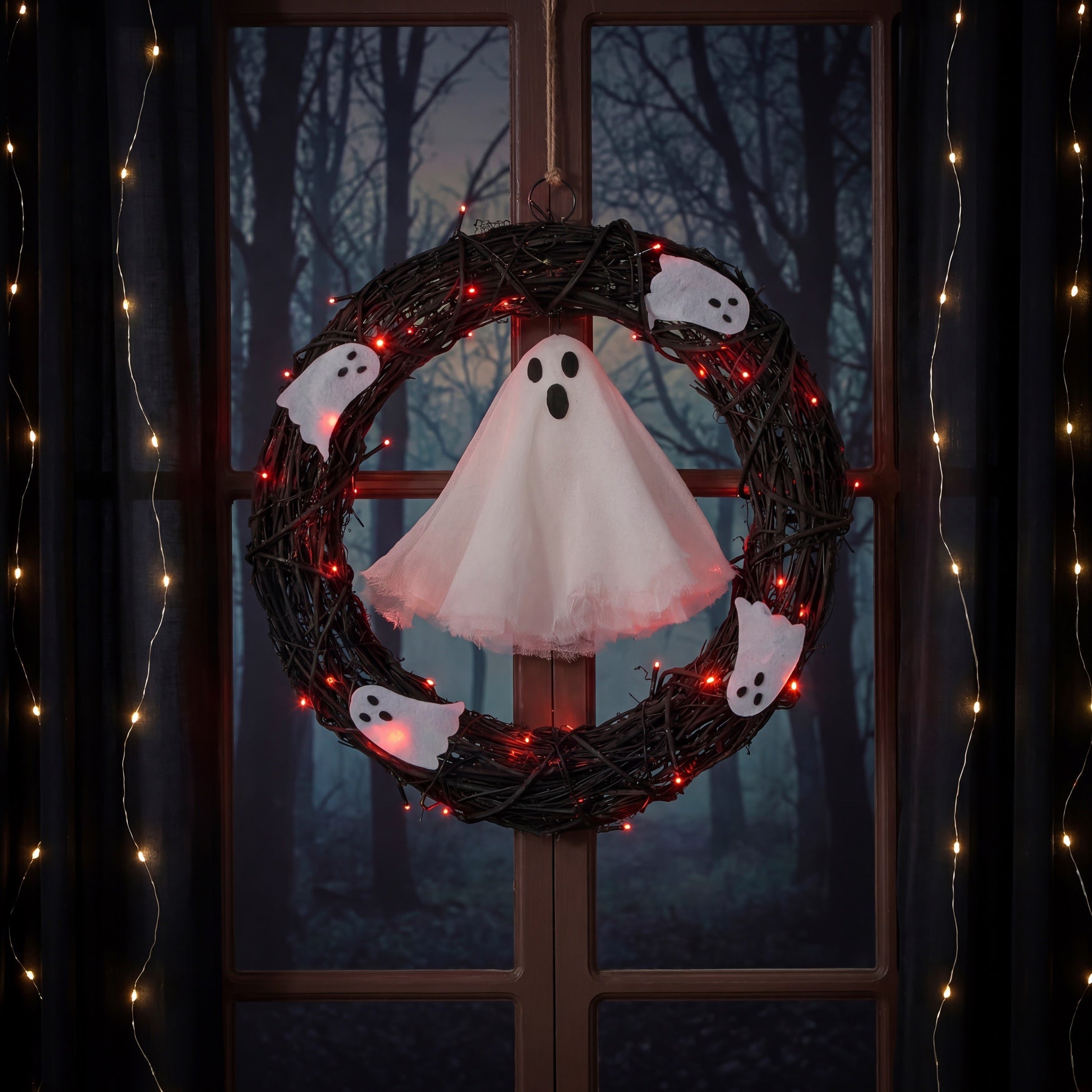 20" Pre-Lit Ghost Wreath image number 5
