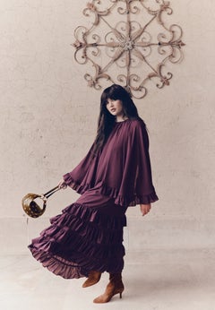 Ruffled Georgette Gown With Cape