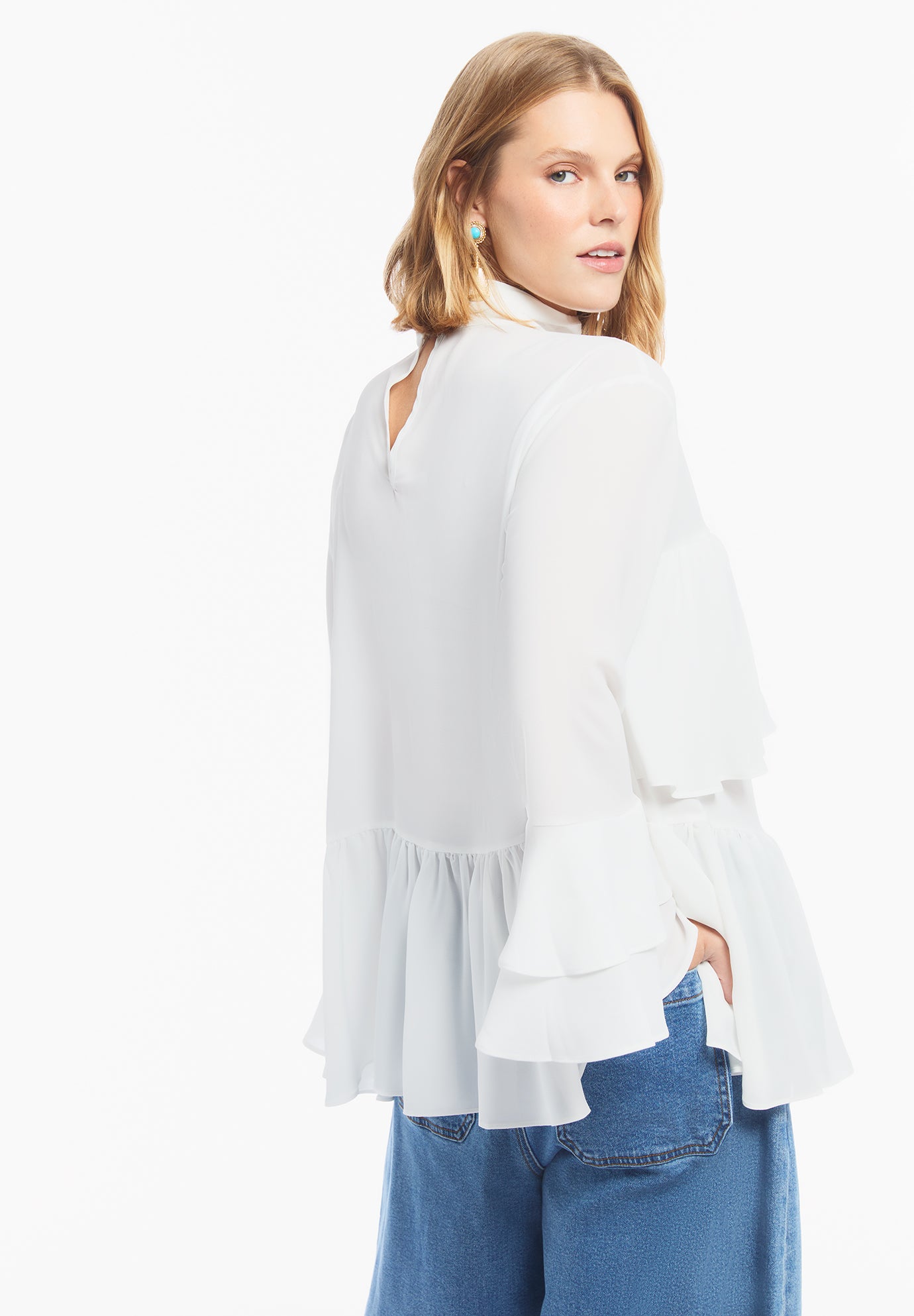 Ruffled Chiffon Long Sleeve Blouse image number 3