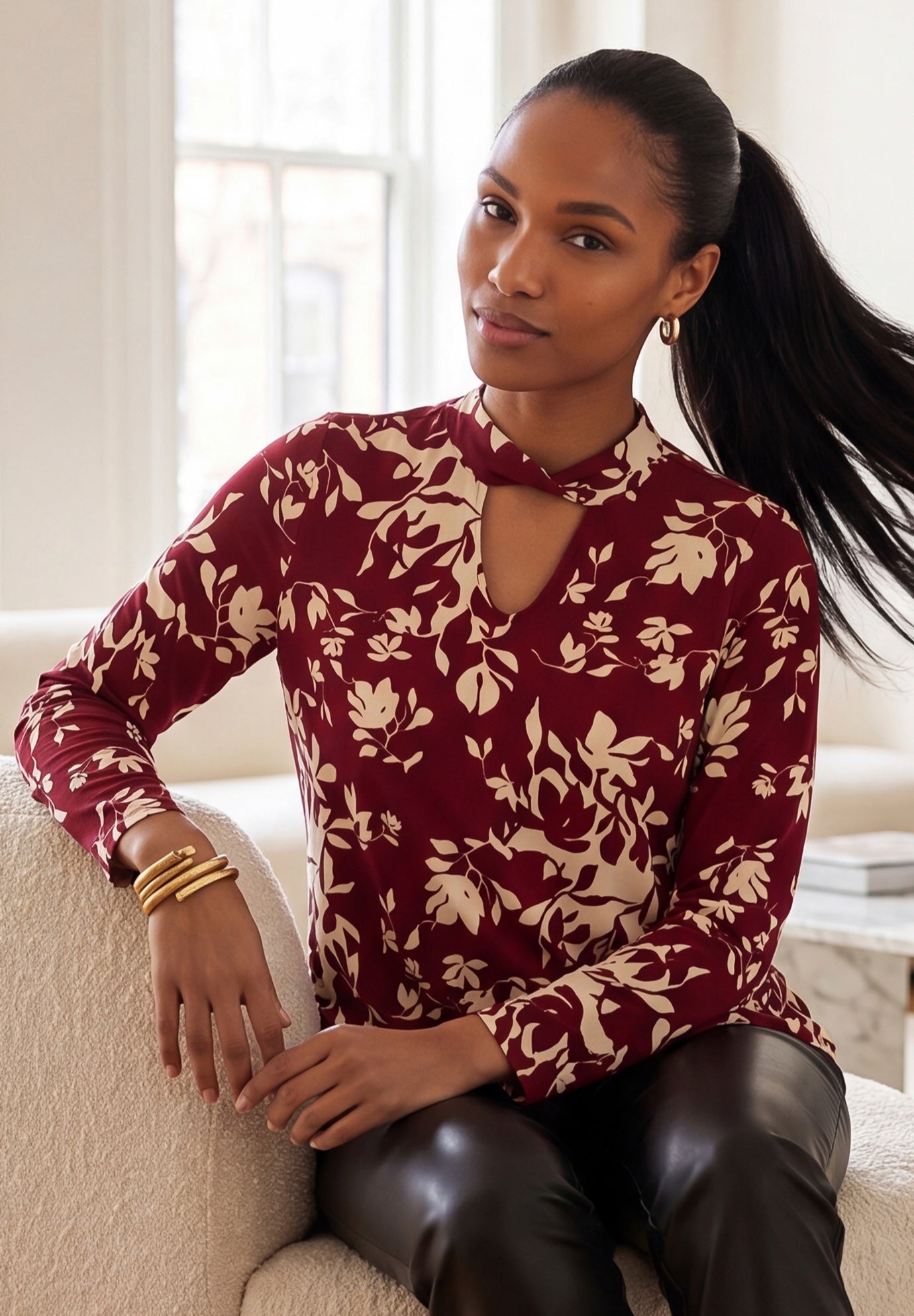 Stretch Cotton Knit Keyhole Twist Tunic image number 0