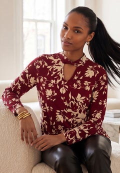 Stretch Cotton Knit Keyhole Twist Tunic