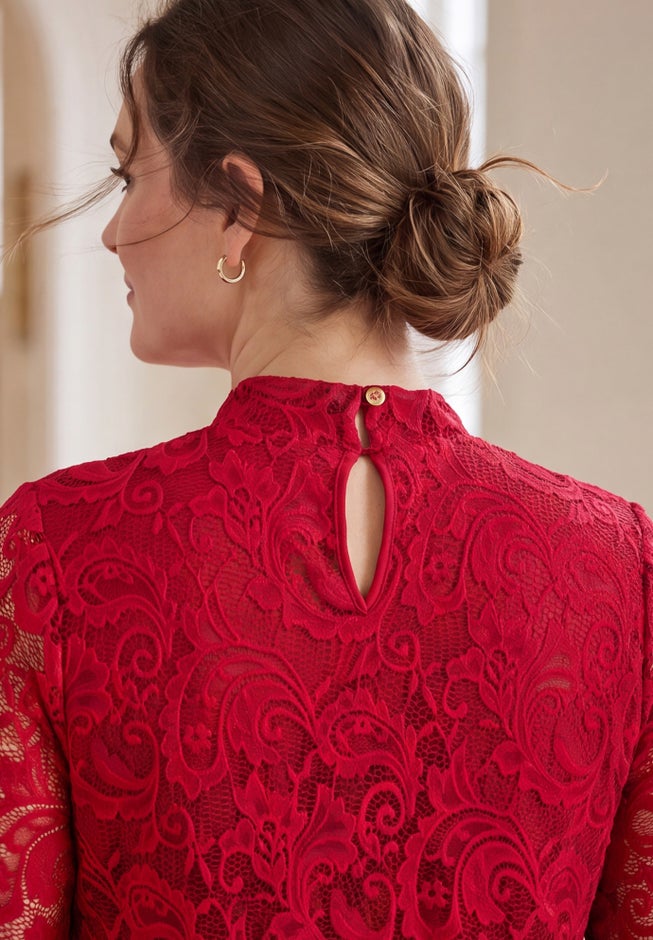 Stretch Lace Mock Neck Top image number 2