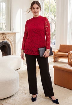 Stretch Lace Mock Neck Top