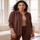 Stretch Faux Suede Button-Up Shirt image number 0