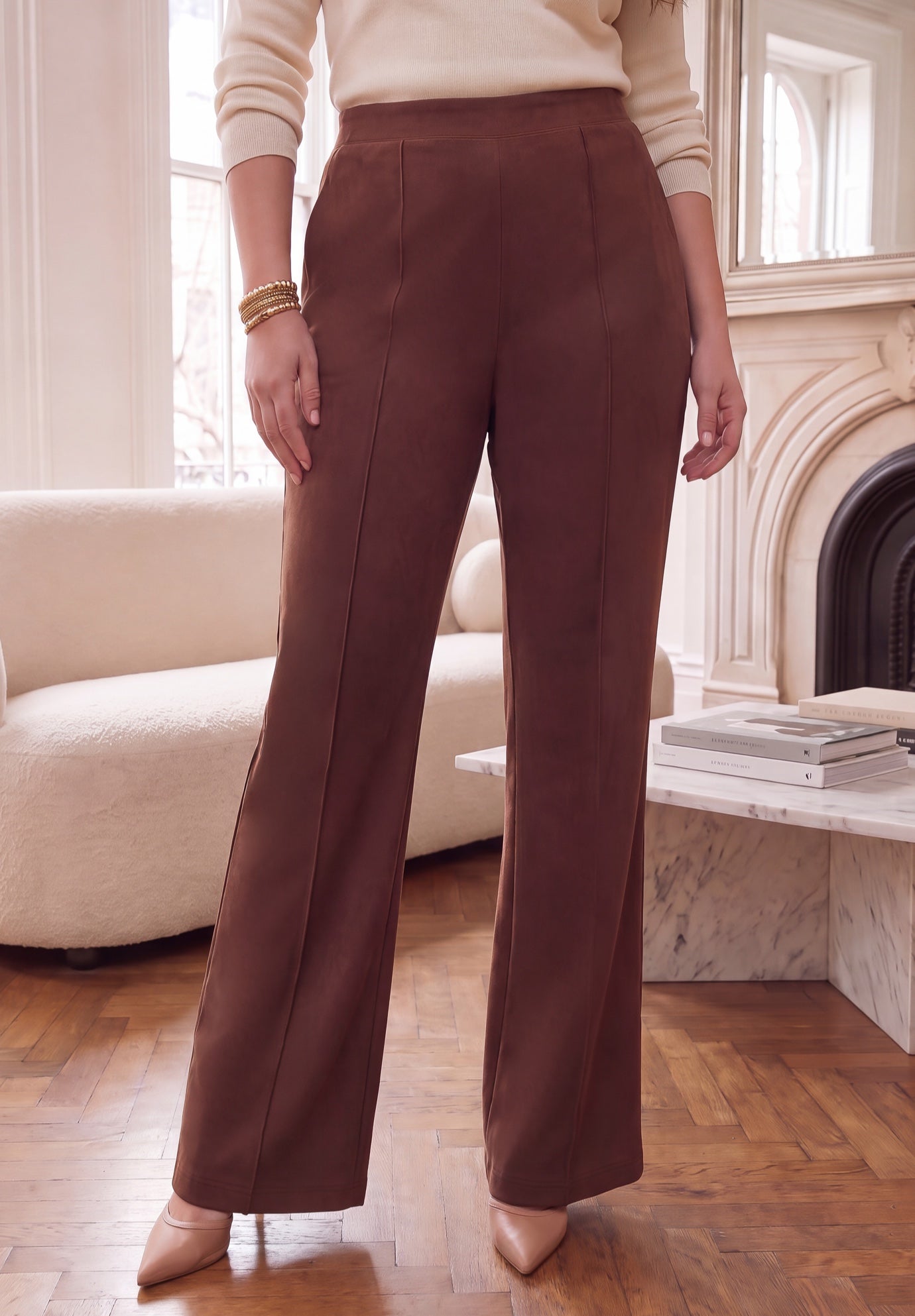 Stretch Faux Suede Flare Leg Pant image number 0