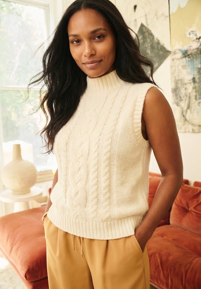 Cable Knit Pullover Sweater Vest image number 1
