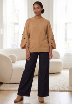 Button-Cuff Bell-Sleeve Sweater