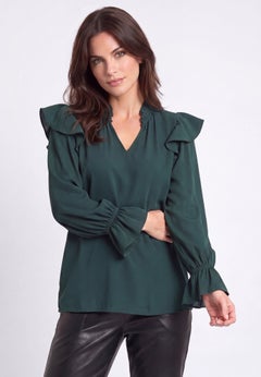 Notch Neck Ruffle Shoulder Peasant Tunic