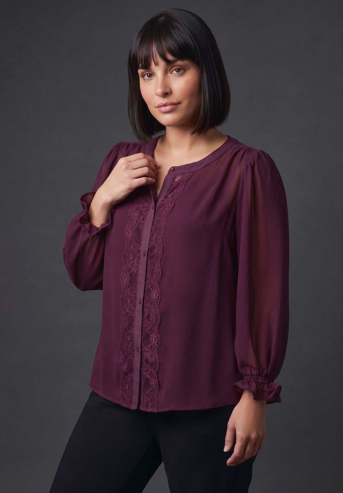 Liliana Lace Front Blouse image number 0