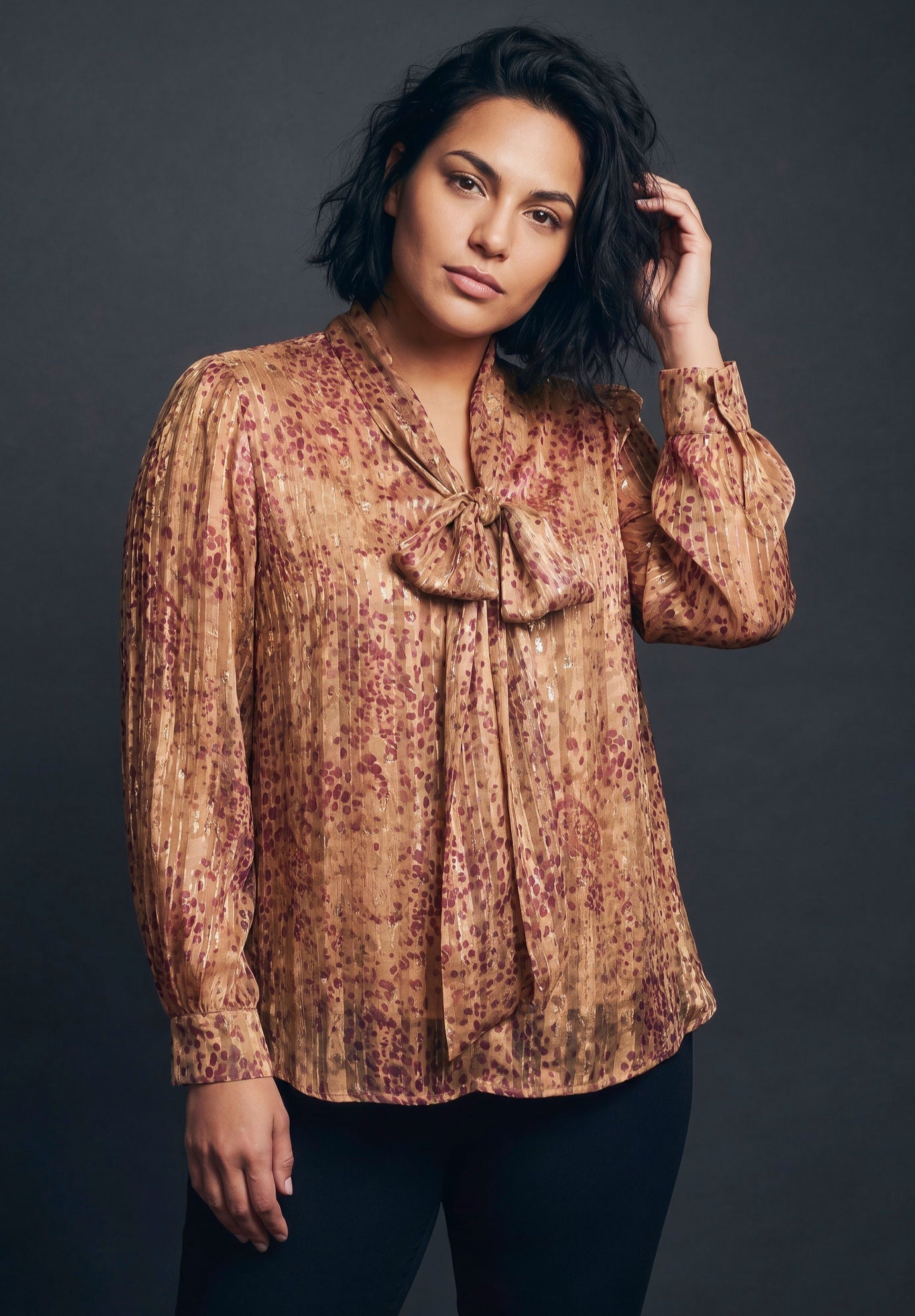 Lorissa Lurex Stripe Neck Tie Blouse image number 0