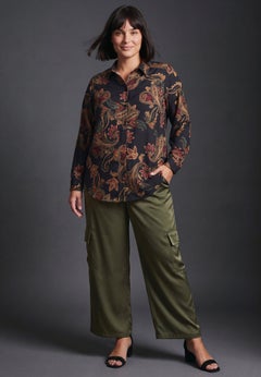 Cece Printed Button Up Blouse