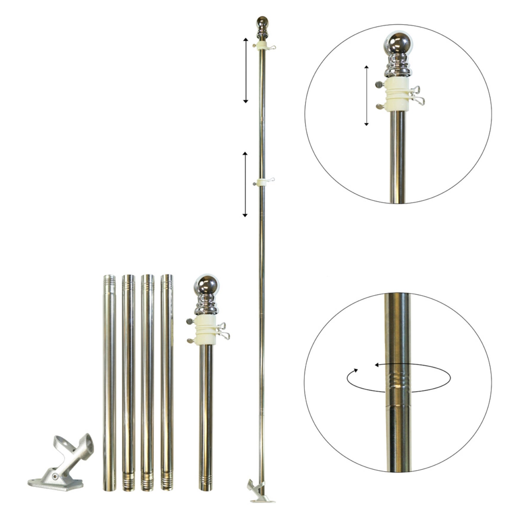 6' 5-Section Grommet Flag Pole and Mounting Bracket image number 0