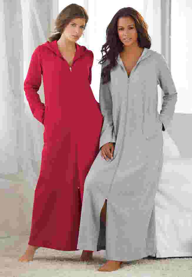 Long Hooded Fleece Sweatshirt Robe image number 6