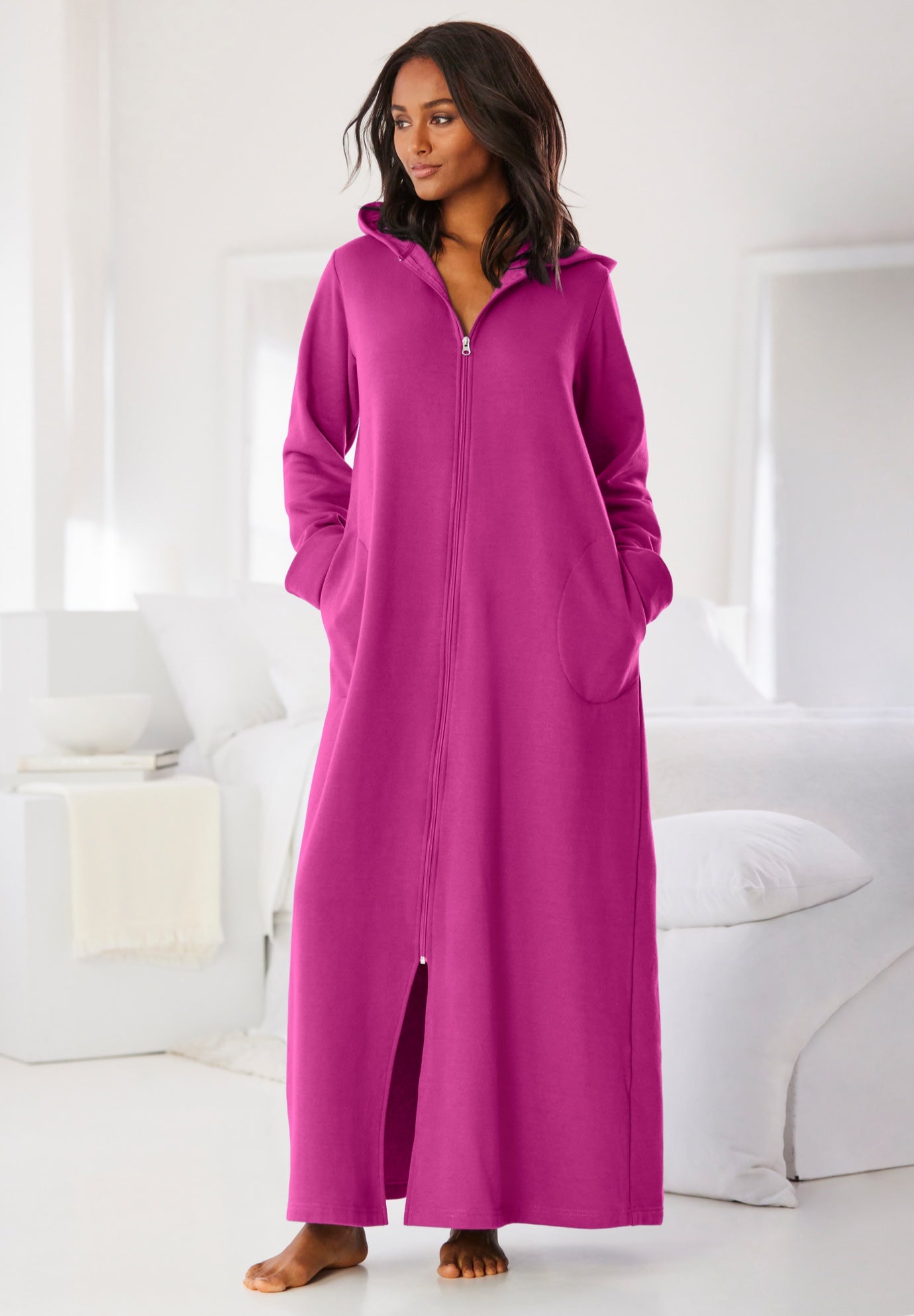 Long Hooded Fleece Sweatshirt Robe image number 0