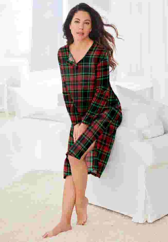 Long-Sleeve Henley Print Sleepshirt  image number 3