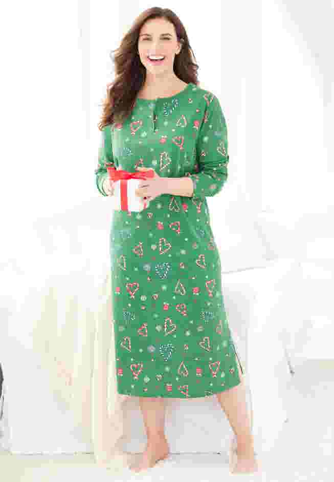 Long-Sleeve Henley Print Sleepshirt  image number 4