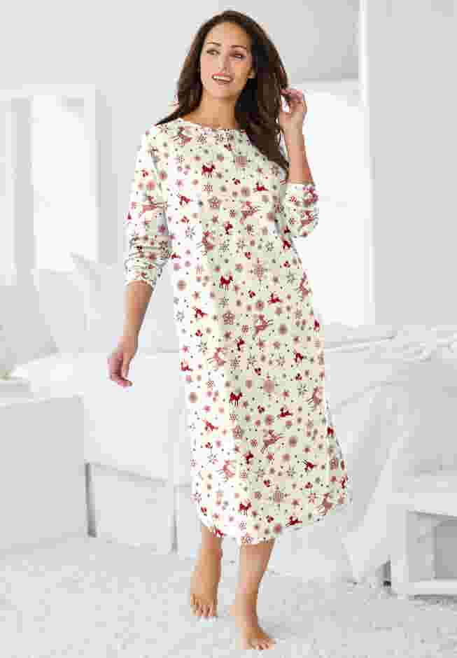 Long-Sleeve Henley Print Sleepshirt  image number 5