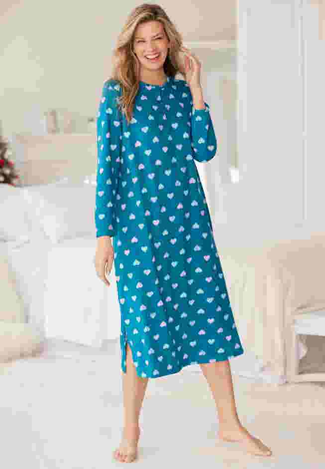 Long-Sleeve Henley Print Sleepshirt  image number 6