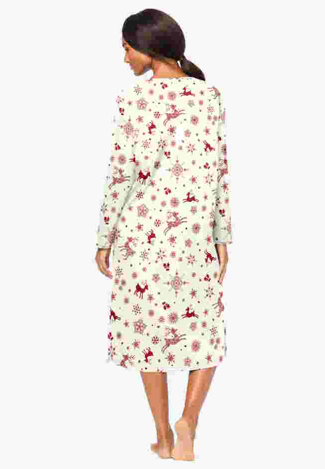 Long-Sleeve Henley Print Sleepshirt  image number 1
