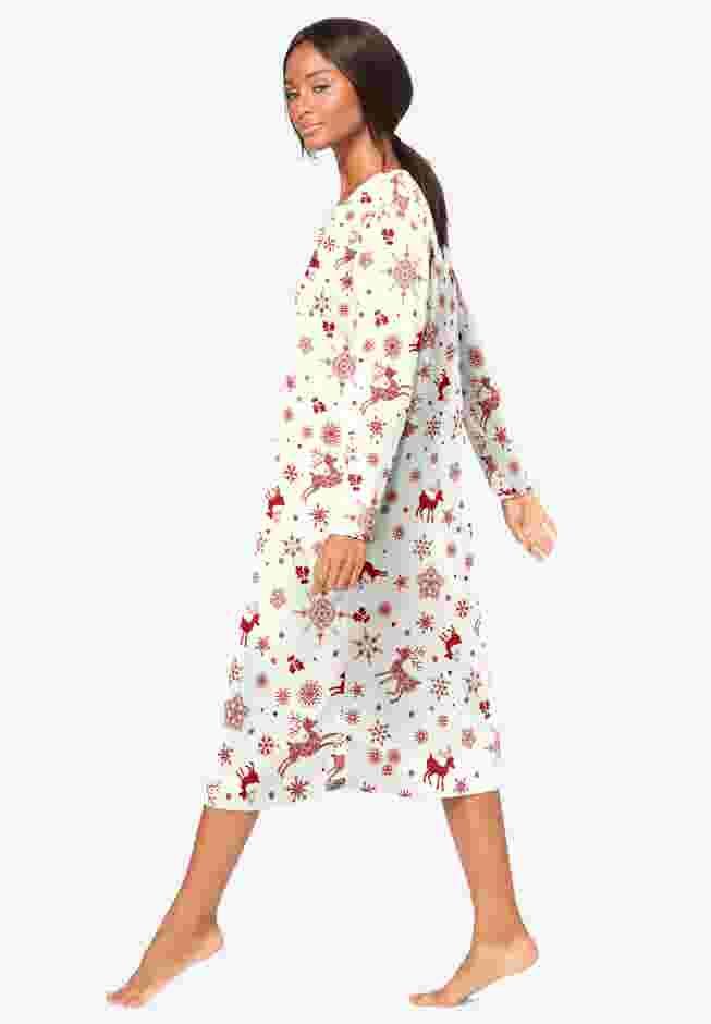 Long-Sleeve Henley Print Sleepshirt  image number 2