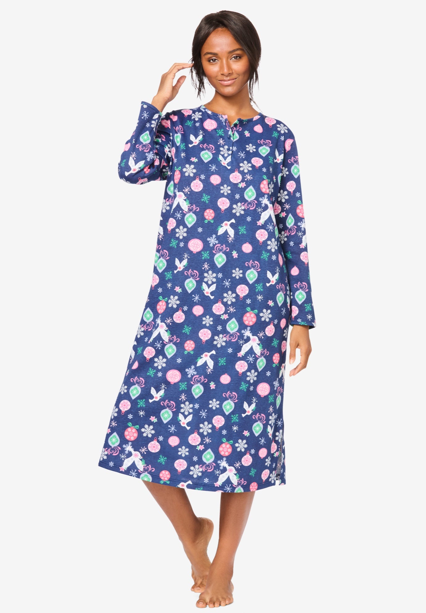 Long-Sleeve Henley Print Sleepshirt  image number 0