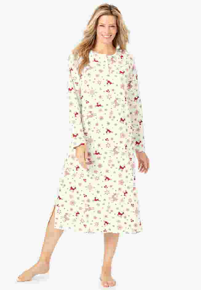 Long-Sleeve Henley Print Sleepshirt  image number 0