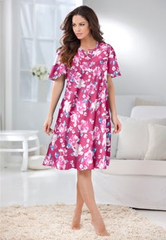 Short Floral Print Cotton Gown
