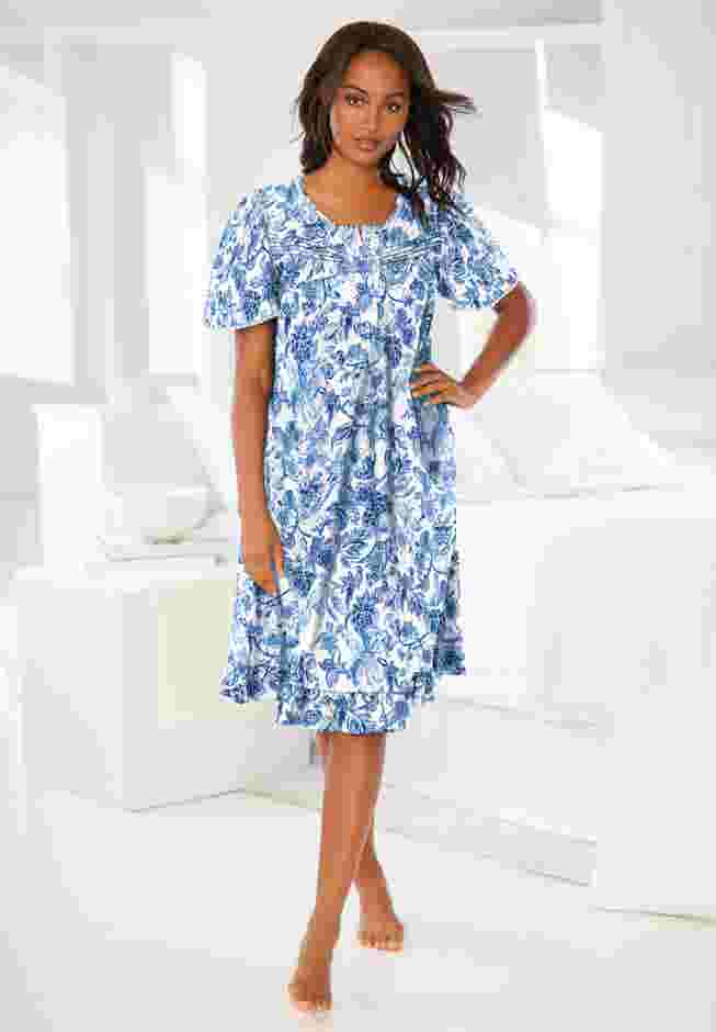 Short Floral Print Cotton Gown image number 3